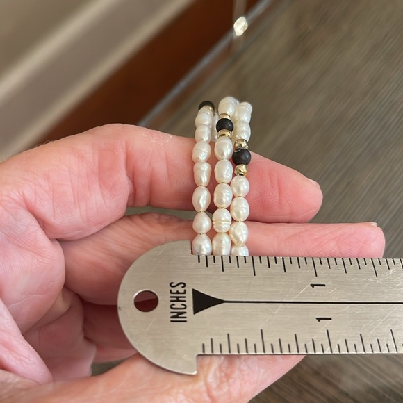 Vintage Fresh Water Pearl Memory Wire Bracelet 3 Strand - Picture 10 of 15